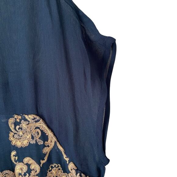 Sundance Teal Blue Gold Embroidery Shift Dress size large - Picture 7 of 11